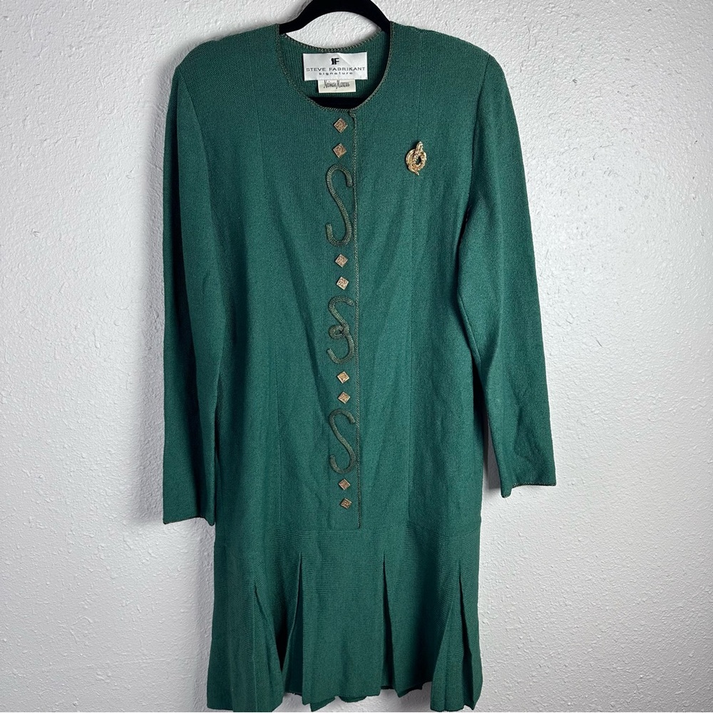 Vintage Steve Fabrikant Pleated Sweater Dress with Gold Snake Size Medium
